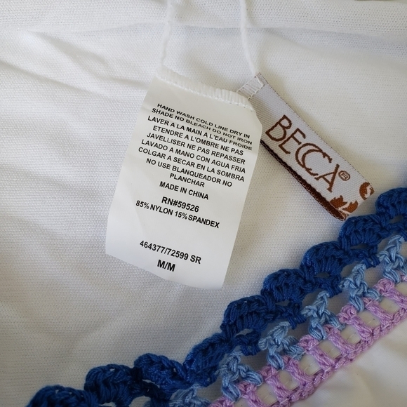 NWT Becca Crochet Trimmed White Blue Hipster Bikini Bottoms - Picture 6 of 10